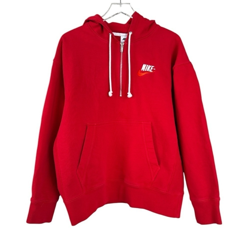 Nike Embroidered Logo Half Zipper Hooded Knit Pullover Red Size Large